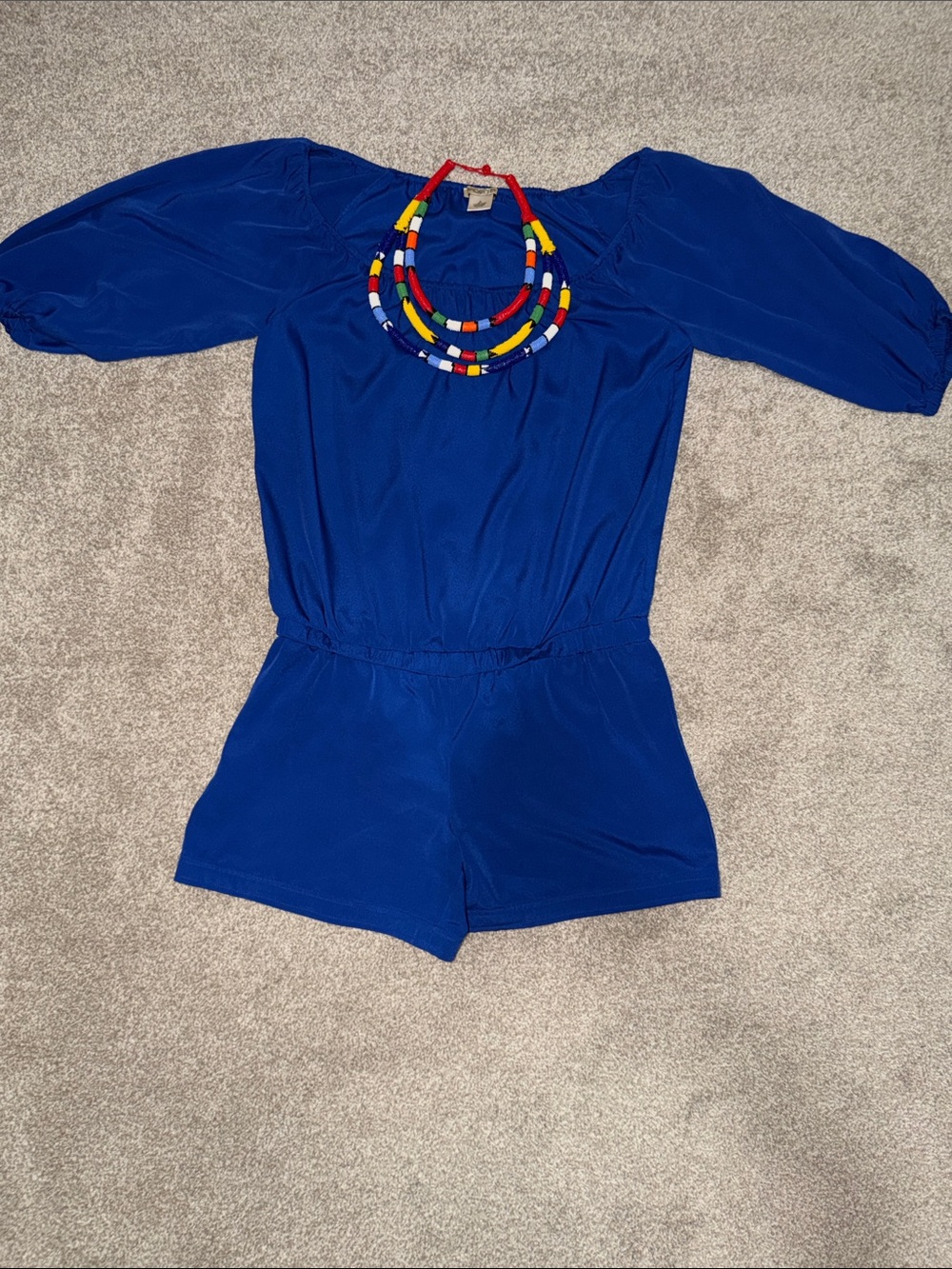 Arden B Royal Blue  Romper with Puff Sleeves